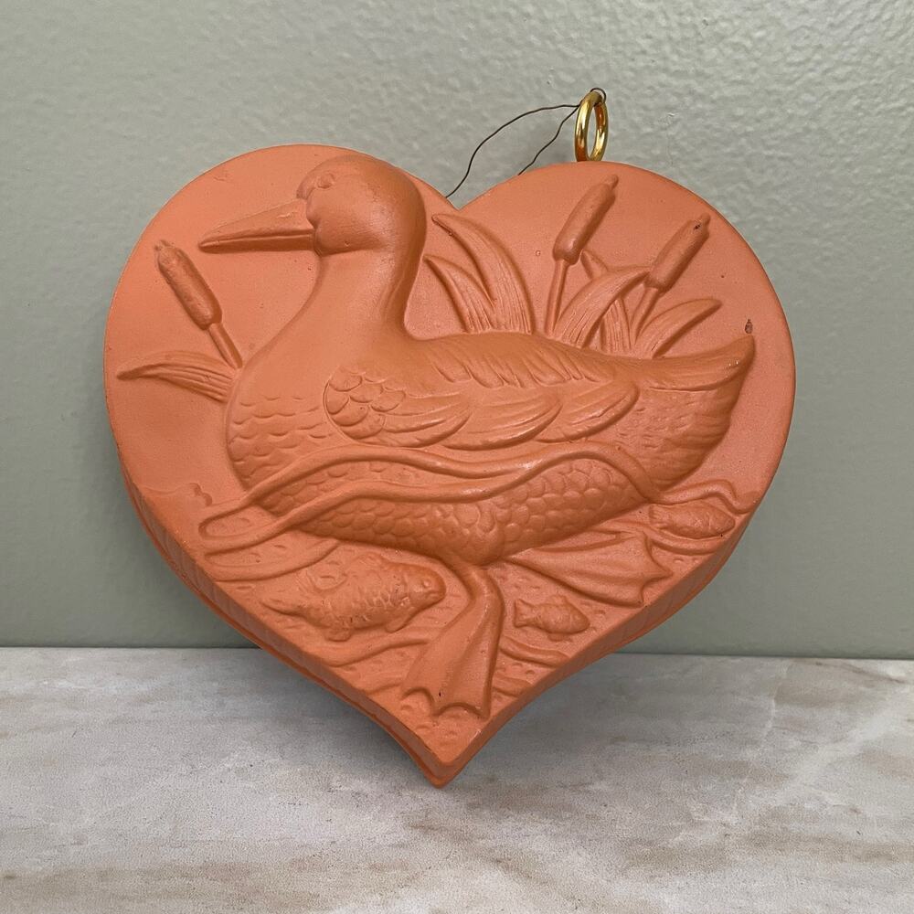 Vintage Heart Shaped Duck Terracotta Clay Mold - Kitchen Wall Decor